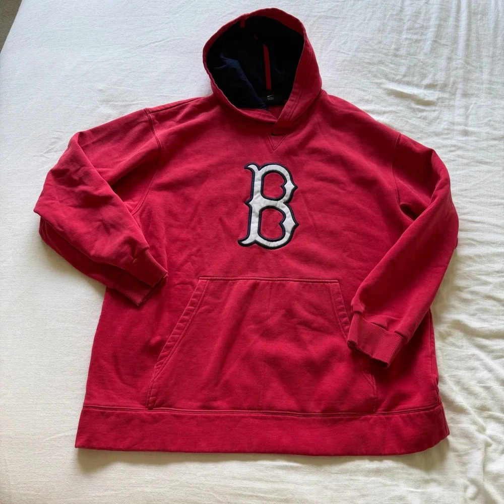 90's Nike Boston Red Sox Hoodie Center Swoosh XL Red MLB Pullover Sweatshirt